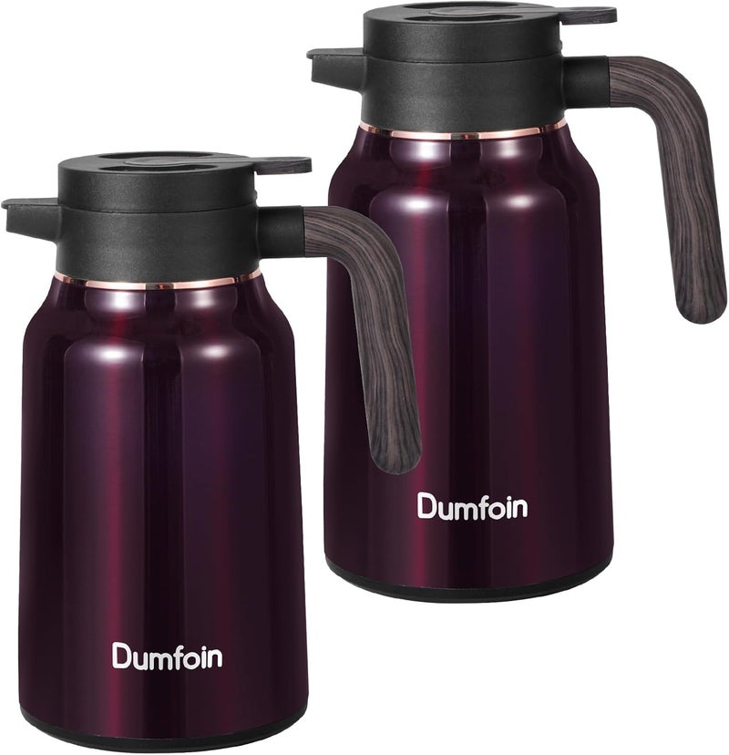 Dumfoin Carafes for Hot Liquids 51 oz - 12 Hour 2 PCS Stainless Steel Thermal Coffee Carafe-Insulated Coffee Carafes For Keeping Hot/Cold Coffee, Tea, Water, 1.5 Liter Beverage Dispenser(red/red) - Image 1